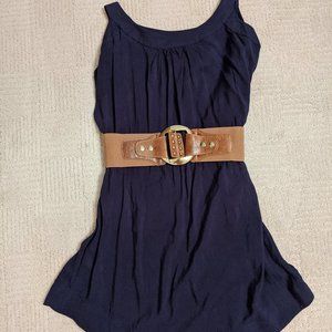 Navy Blue Shift Dress w/ Statement Belt
